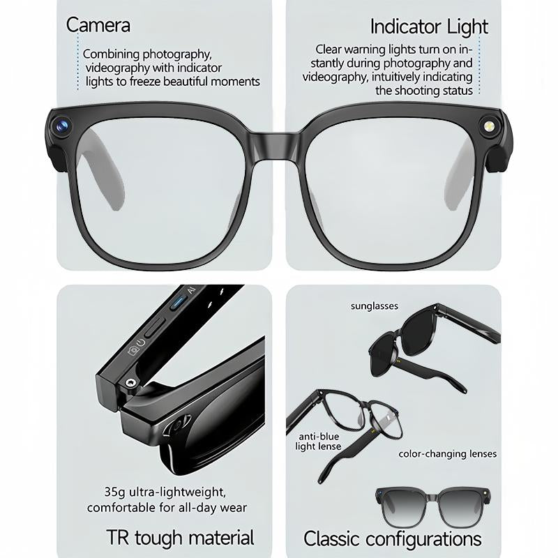 Smart AI Camera Glasses with 8MP Photochromic Lenses ,Button Touch Adjustment for Travel Outdoor Adventures Hands-Free Photography 160+Languages Real-Time Translation Bluetooth Wireless Wearable Video Recording UV Protection ,Valentine'S Day Gifts