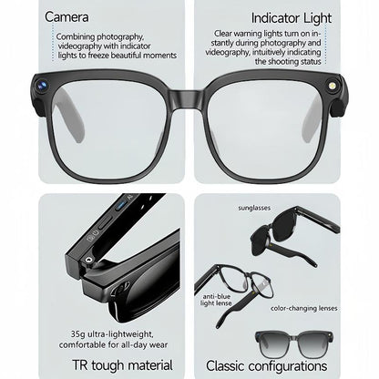 Smart AI Camera Glasses with 8MP Photochromic Lenses ,Button Touch Adjustment for Travel Outdoor Adventures Hands-Free Photography 160+Languages Real-Time Translation Bluetooth Wireless Wearable Video Recording UV Protection ,Valentine'S Day Gifts
