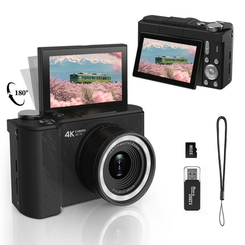 4K Digital Camera for Photography, Y2K Foldable Screen Portable Vlogging Camera with 32GB SD Card, Wrist Strap, Self Timer, Anti-Shake, 16X Digital Zoom, Ideal Gift for Girls, Boys Teenagers, and Beginners, Birthday Christmas Valentine'S Day Gift