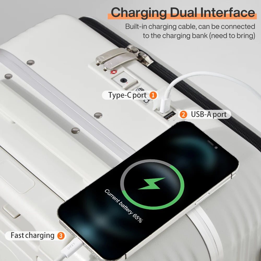 Mixi New Aluminum Frame Suitcase Carry on Rolling Luggage with USB Port Boarding Cabin Cup and Phone Holder 20 24 Inch