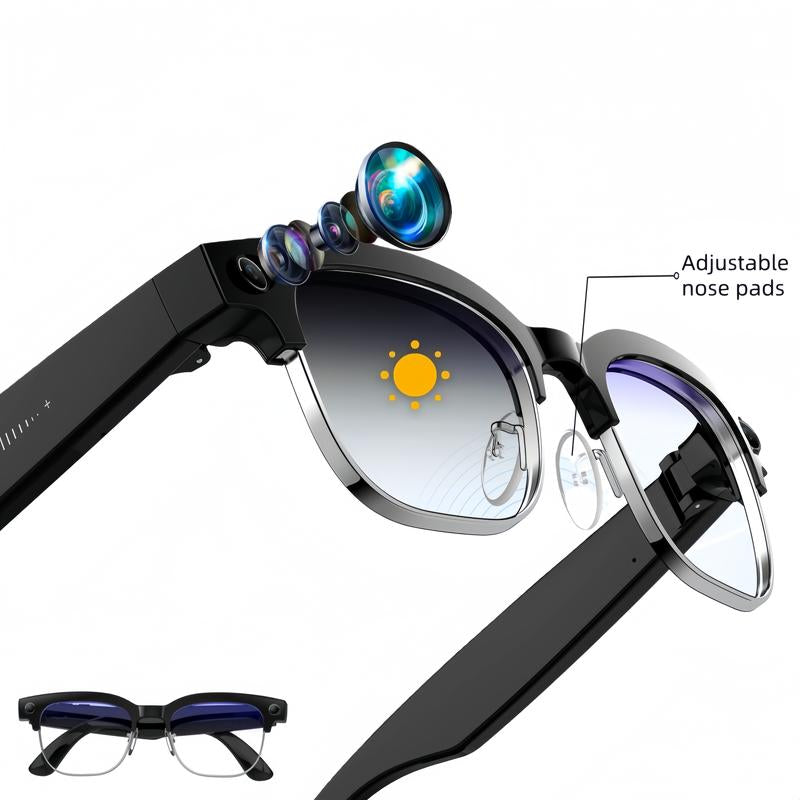 Smart AI Camera Glasses with 8MP Photochromic Lenses ,Button Touch Adjustment for Travel Outdoor Adventures Hands-Free Photography 160+Languages Real-Time Translation Bluetooth Wireless Wearable Video Recording UV Protection ,Valentine'S Day Gifts