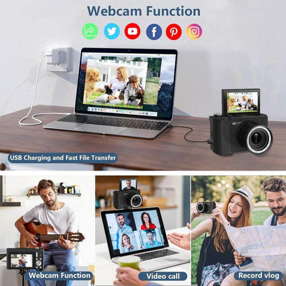 4K Digital Camera for Photography, Y2K Foldable Screen Portable Vlogging Camera with 32GB SD Card, Wrist Strap, Self Timer, Anti-Shake, 16X Digital Zoom, Ideal Gift for Girls, Boys Teenagers, and Beginners, Birthday Christmas Valentine'S Day Gift