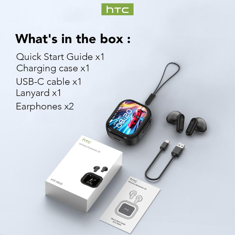 HTC NE20 Bluetooth 5.4 Earphones LED Display High Fidelity Waterproof Wireless Earphones | Suitable for Office, Sports, Study and Audio Calls | Built-In Microphone | Earphones